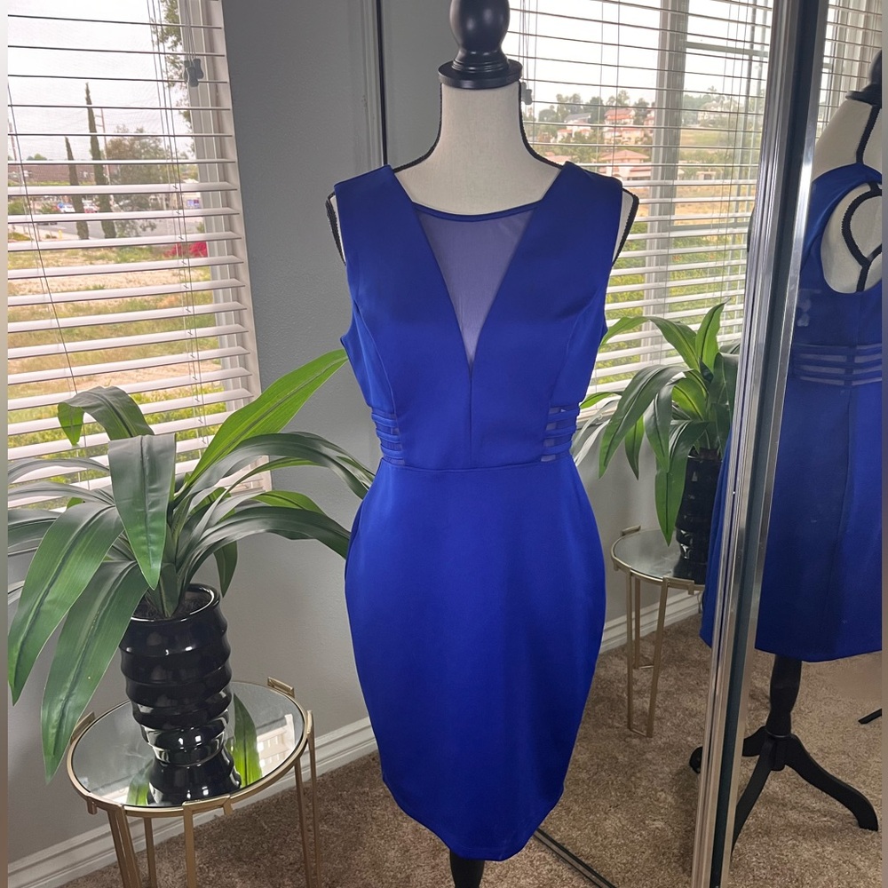 Enfocus Studio Royal Blue Sleeveless Mini Party Body Con Dress Mesh Size 10 NWOT
